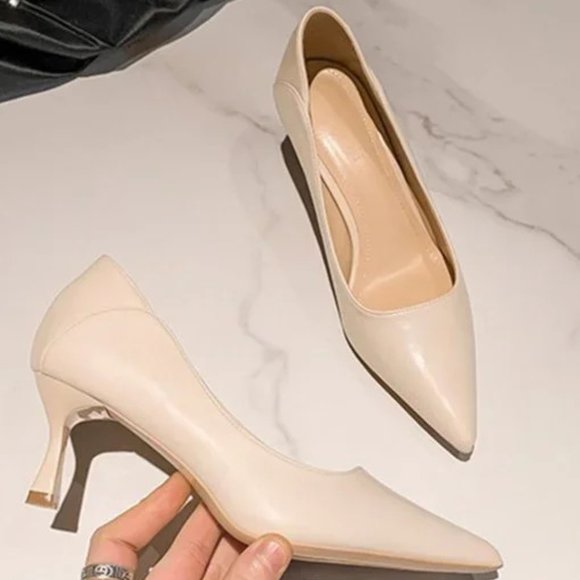 Soft leather high -heeled shoe women's fine heel pointed mouth two professional - Picture 1 of 5